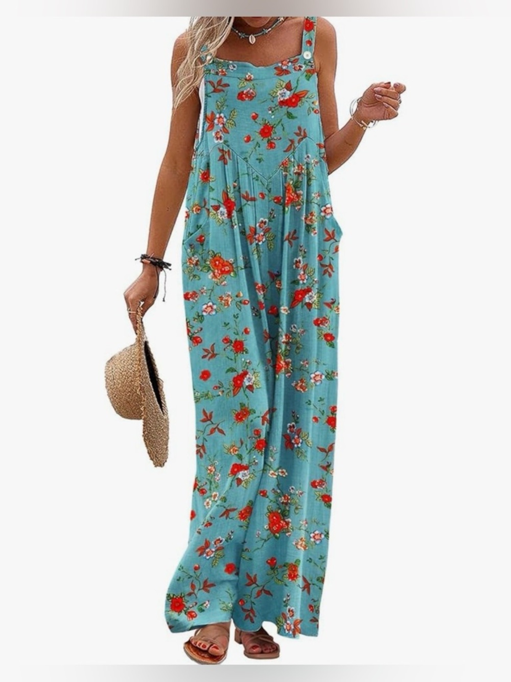 YESNO Casual Floral Jumpsuit, Sz XL (P2P 20)
